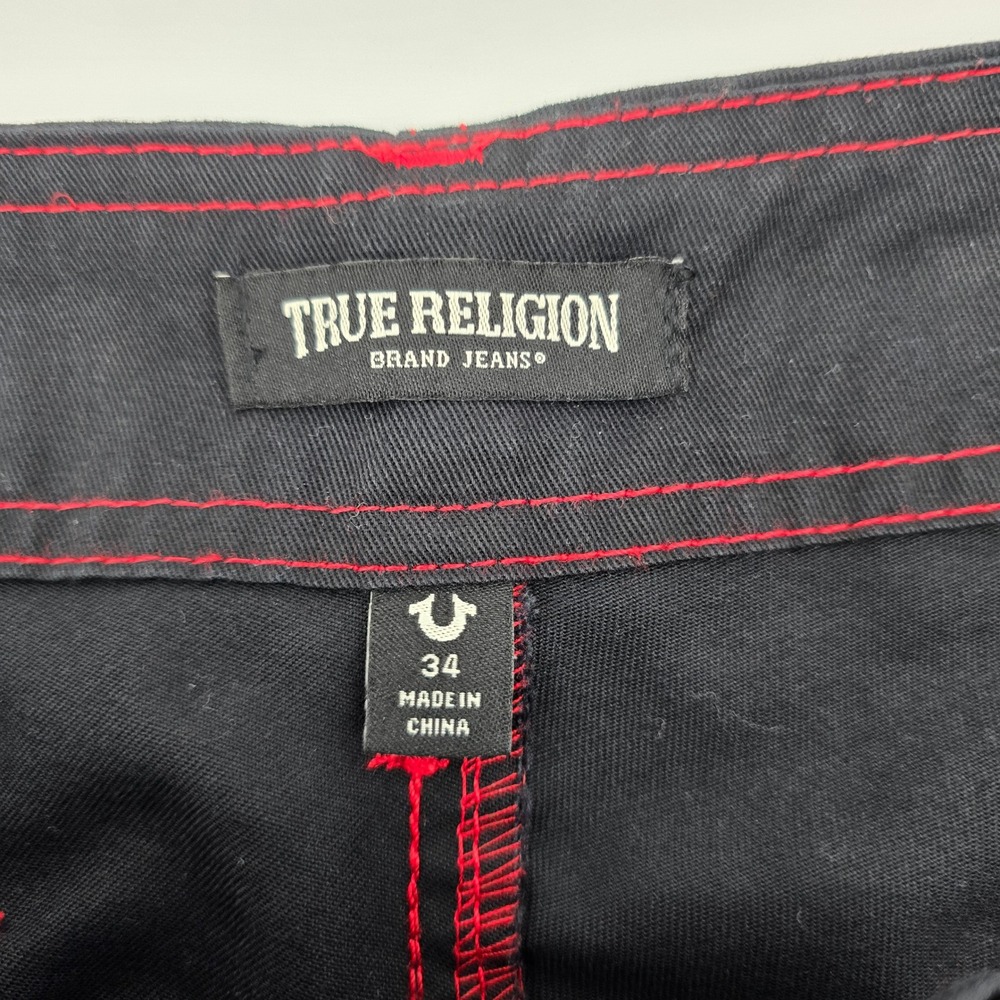True Religion Cargo Pants Mens Contrast Stitch Jet Black Red 108335 Size 34 NWT - Picture 9 of 13